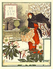 Postcard: Nouveau Print Repro - E. Grasset - December - Woman, Winter, Snow picture