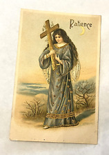 Antique Postcard Religious Virtue Patience Angel Gold GIlt Cross Embossed picture