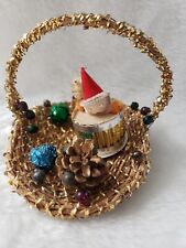Vintage Christmas Ornament Santa Foil Basket picture