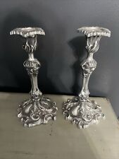 Pair Of Ornate Baroque Style candlestick holder silver Heavy pewter 11.5 inches picture