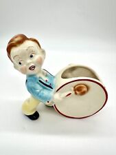 Blue Eyed Drummer Boy Ceramic Planter 1950's MCM Vase Rare Vintage Kitsch picture