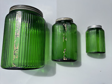 Art Deco Owens Illinois Hoosier Green Glass Ribbed Canister Set  8