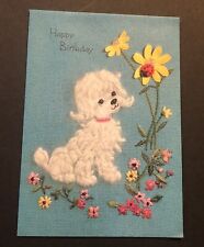 Vintage Happy Birthday Greeting Card Paper Collectible Dog & Flowers picture