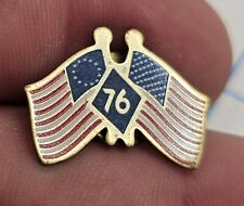 VTG Lapel Pinback Hat Pin Bicentennial 1976 American Flags Stars And Bars picture