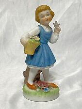 Vintage Porcelain 5” Figurine Girl W/ Flower Basket In Blue Dress Number 44/784 picture