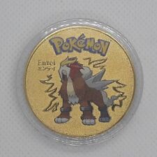 Pokemon Entei Gold Collectible Coin Card Gift Souvenir Rare In Plastic Case picture