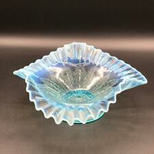 Vintage Ruffled Crimped Edge Blue Opalescent Compote Dome Footed Bowl 1930s-40s picture