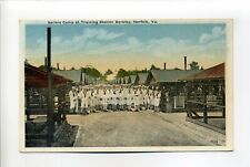 WWI era antique postcard, Sailors Camp, Berkley Norfolk VA, in white uniforms picture