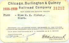 1938-39 CBQ Chicago Burlington & Quincy Railroad employee pass - clerical worker picture