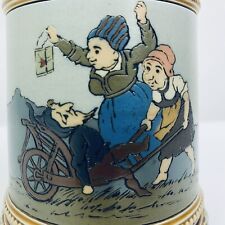 Mettlach 1480 Antique German Beer Stein Drunken Gnome in Wheel Barrow picture
