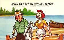 Vintage Postcard When Do I Get My Second Lesson? Trout Fishing Pretty Lady picture