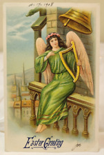 c1908 Easter Postcard-Angel with Harp German cart postle POSTED picture