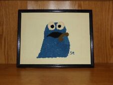 vintage 1980s Sesame Street Cookie Monster homemade needlepoint framed picture picture
