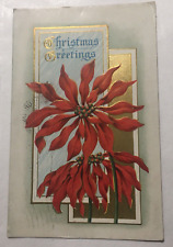 Antique Christmas Postcard Vintage Christmas Poinsettias Whitney Posted 1 Cent picture