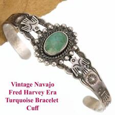 Vintage Turquoise Bracelet FRED HARVEY TRADING Sterling Silver OLD PAWN Navajo picture