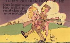 Linen Comic Postcard - Sexy Woman, Soldier, Military Saucy, Risque picture