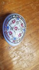Vintage Limoges Castle France Porcelain Trinket Box Pink Rose & Blue Flower picture