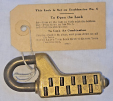 Iowa Lock & Mfg Co Combination Finger Padlock #20 Burlington Ia Vtg Antique RARE picture