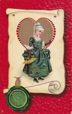 Vintage To My Valentines Day Victorian Woman Green Dress Heart Postcard 1900s picture