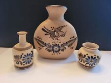 Lot of VTG Mexican Stoneware Pottery Tonala Hand Painted Bird/Flowers Vases. picture