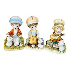 Lot Of 3 Vintage Figurines Homco, Little Kids Wearing Hats With Dogs picture