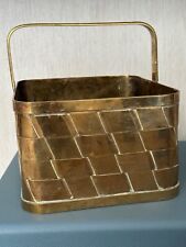 Solid Brass Woven Square Decorative Basket Planter 8 x 8 Vintage picture