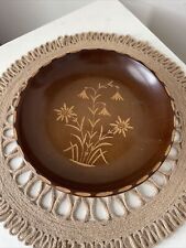 Vintage Hand Carved Wood Rotating 8.5” Pedestal Plate SWISS Music Box Flowers picture