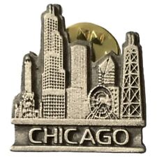Vintage Chicago City Skyline Pewter Travel Souvenir Pin picture