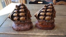 Vintage USS CONSTITUTION Old Ironsides Tall Sailing Ship Nautical Bookends picture