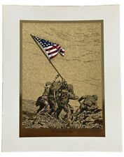 Marines USMC American Flag Picture Iwo Jima So Proudly We Hail 8 x 10 Gold Foil picture