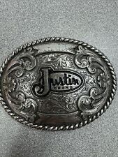 Justin Brand Trophy Belt Buckle Silver Rodeo Floral Western Cowboy picture