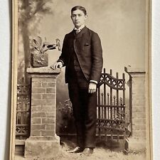 Antique Cabinet Card Photograph Dapper Young Man Teen Boy Plant Gate Reading PA picture
