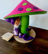 Vintage Analee  Mobilitee Elf Gnome Under Mushroom 1991 Purple Green Pink + tag picture