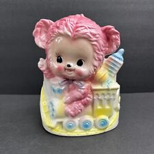 Vintage Mid Century Pink Bear on Train Planter Collectible Made in Japan 50s 60s picture