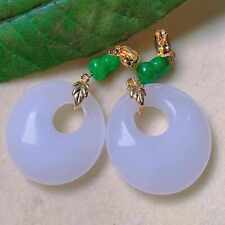 Natural oblateness white jade Jadeite eardrop gold ear stud CARNIVAL Easter picture