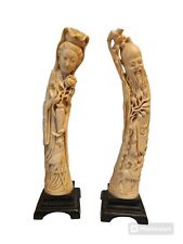Two Vintage Chinese Immortals Hand Carved Figurines, resin 1970's picture