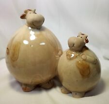 Whimsical Round Ceramic Mama Cow and Baby Figurine - Great Condition picture