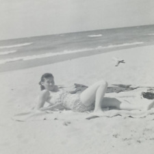 c.1950s Asian Lady Beach Towel Ocean Swim Suit Vintage Photograph picture