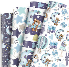 Baby Shower Wrapping Paper for Baby Boy Infant - 12 Sheets Baby Blue Gift Wrap w picture