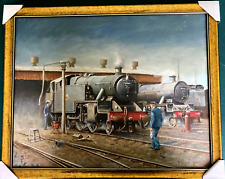 RAILWAY ART -QUALITY OIL PAINTING BY LISTED ARTIST R SIMM OF LOCOS 42567 & 45249 picture