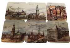 Set Of 6 Vintage Coaster Depicting Hamburg Germany, Corked Back. picture