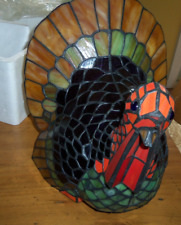 Stained Glass Turkey Lamp Tiffany Style Cracker Barrel Vibrant Colors in Box picture