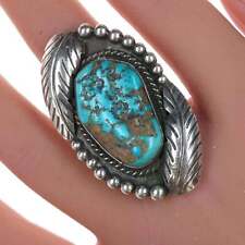 sz7 Long Vintage Navajo silver and turquoise ring picture