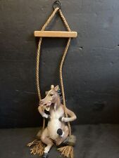 Cheerful Horse on Swing • Hanging Natural Rope •Vintage Resin •RARE FIND_Read  picture