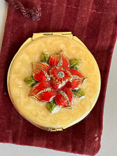 Enameled  Gold Tone  3D Flower With Rhinestones  Compact Mirror picture