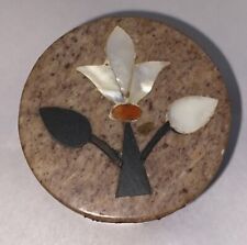 Vintage Small Soapstone Trinket Box With Inlay Kubla Crafts India 1 3/4” Wide picture