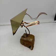 Vtg 1984 Mixed Metal Brass Copper Kite Petrified Wood Artist Signed Sculpture picture