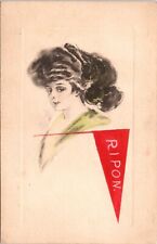 C.1909 Beautiful Woman Ripon Pennant Flag Glamor Girl Unused Postcard A223 picture