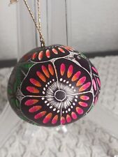 Peruvian Folk Art Hand Carved Painted GOURD ORNAMENT COLORFUL BIRDS Floral  picture