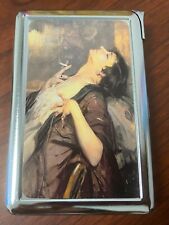 Vintage Smoking Woman Cigarette Case with Built in Lighter Metal Wallet picture